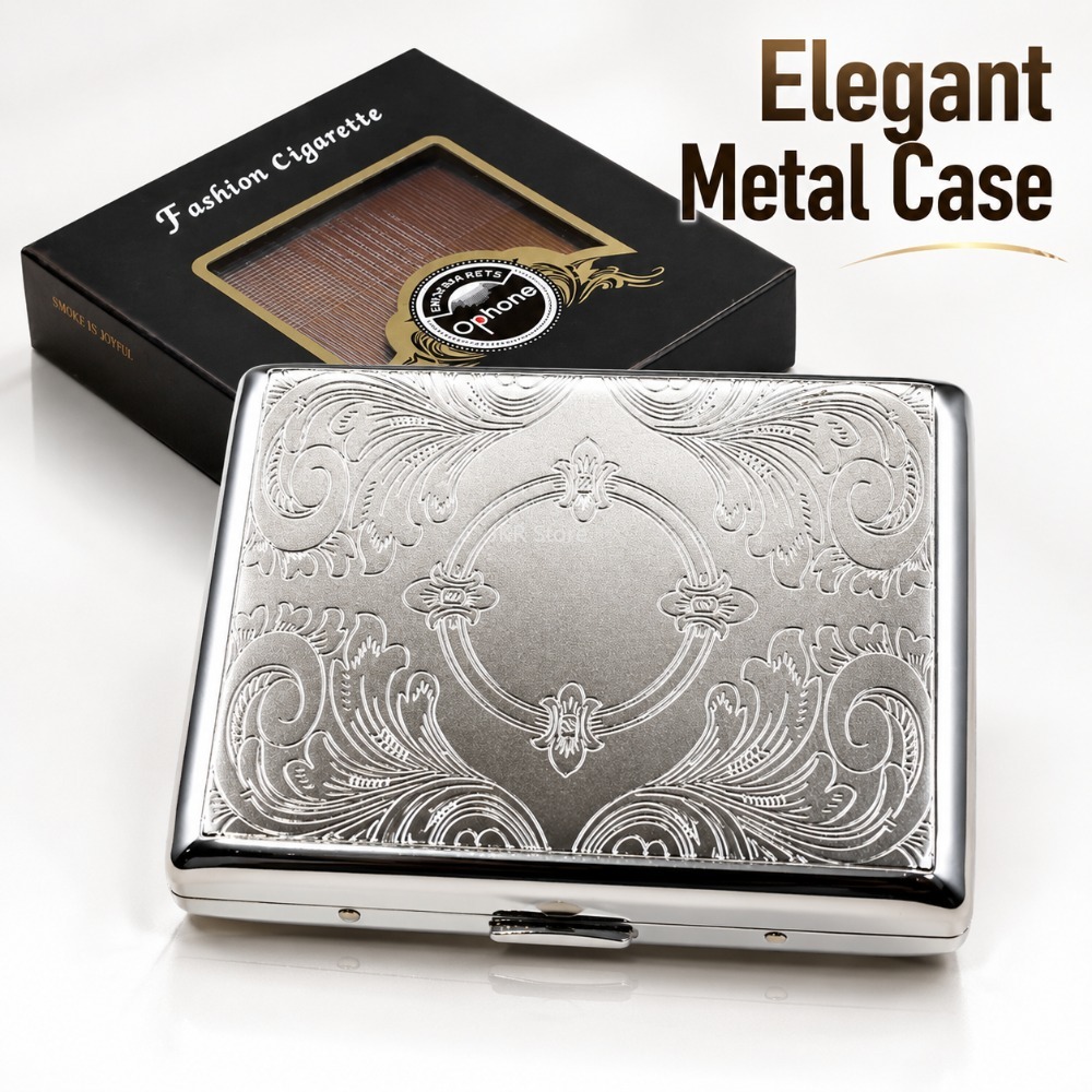 Accessories Woman - Stainless Steel Cigarette Box Embossed Portable
