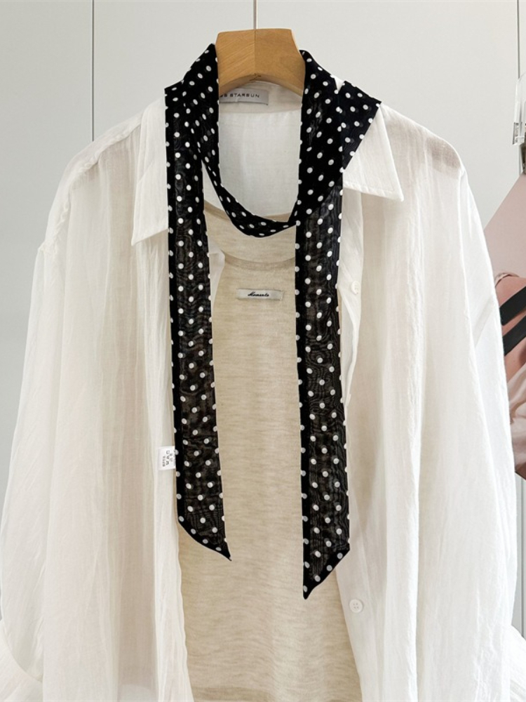 Women'S Korean Accessories - Women Narrow Long Scarf Polka Dots