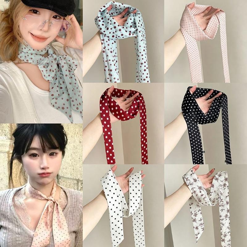 Women'S Accessories For Neck - Polka Dot Floral Print Silk Scarf